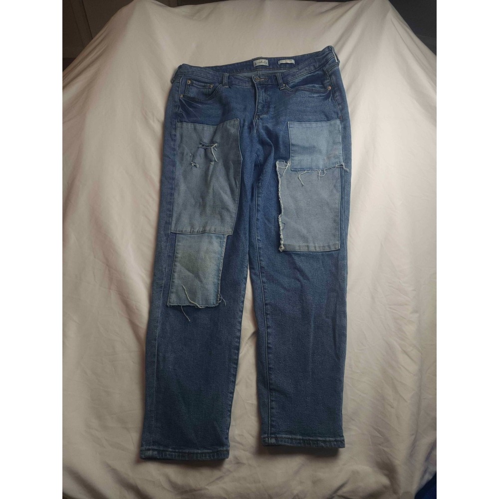 Wonderly Slim Boyfriend Jeans‎ Womens 12 Blue Patchwork Denim Indie Thriftcore